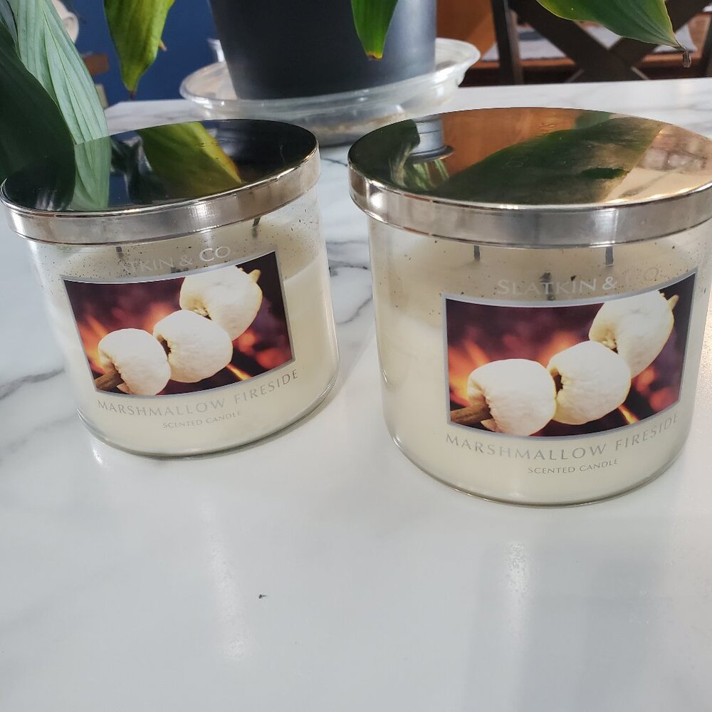 2 Slatkin & Co. Marshmallow Fireside 3 Wick Jar Candle 14.5 oz Bath & Body Works